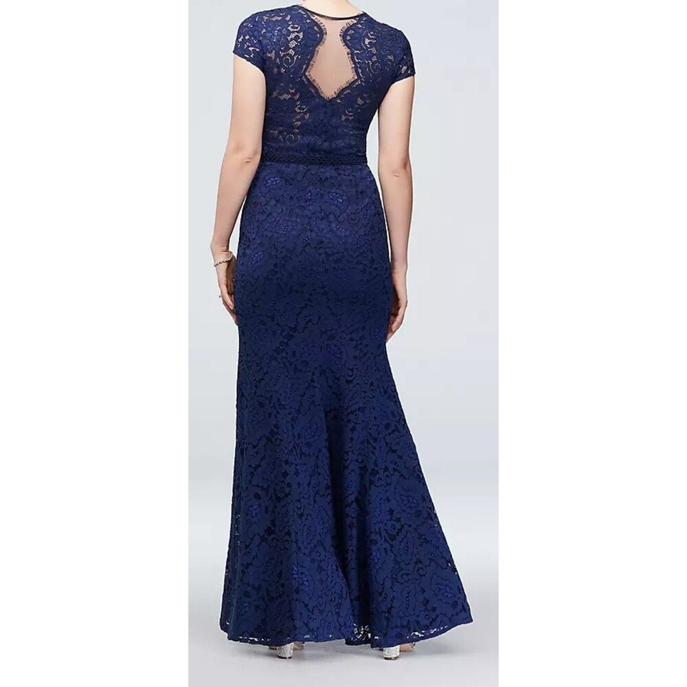 JS Collections Navy Lace Mermaid Gown Cap Sleeve Notch Neck Formal Dress 10 NWT - Picture 10 of 10